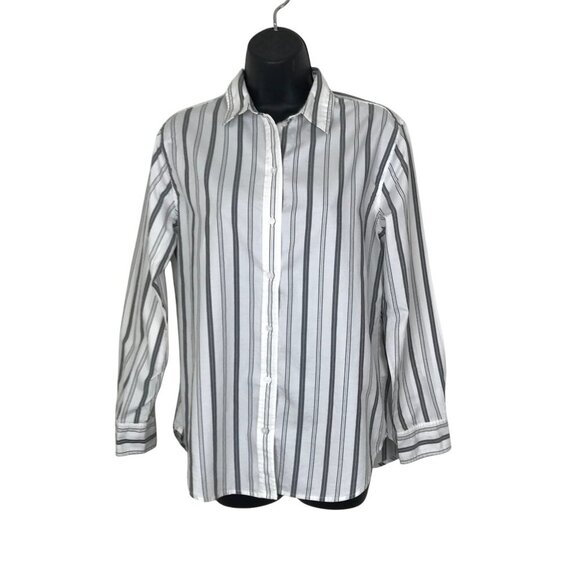 Everlane Grey Pin Striped 100% Cotton Button Down Shirt Size 4 - Picture 1 of 8